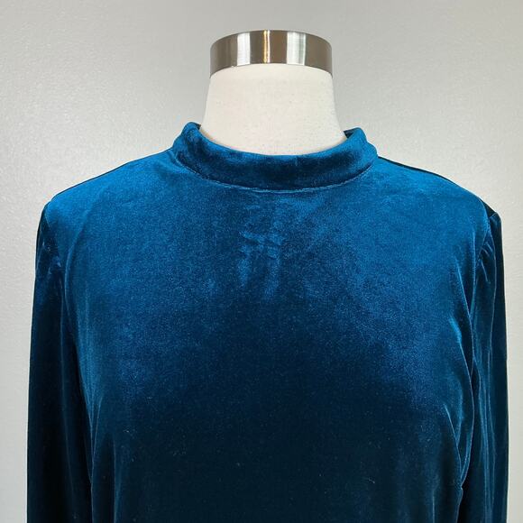 Tahari ASL Long Sleeve Velvet Sheath Cocktail Dress Blue Size 16 Beaded Sash - Picture 7 of 15